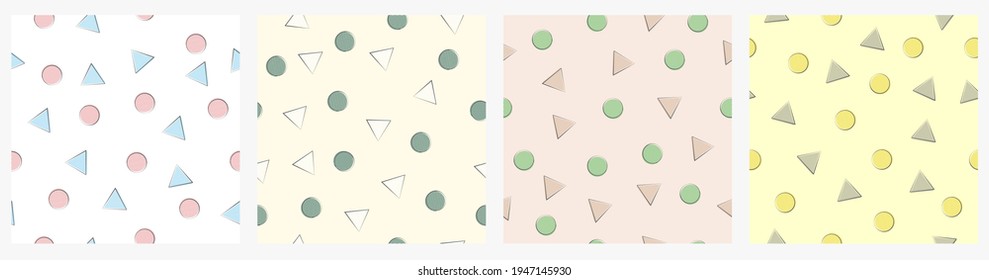 Trendy simple geometric abstract seamless pattern set with triangles and rounds. Plaid and Stripe Figure Decoration for paper, fabric, textile, backgrounds. Repeating square patterns geometric figures