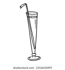 Trendy single element of acoholic or non-acoholic cocktail with straw in doodle style. Great for banners, bar menu, packaging or advertising. Vector illustration EPS10. Isolated on white background