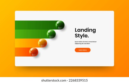 Diseño vectorial de sitio de moda. Ilustración de informe anual de bolas 3D simples.