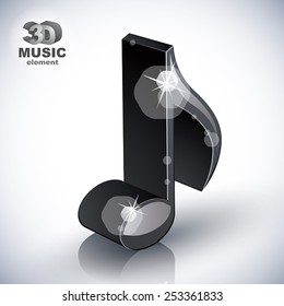 Trendy slim musical note 3d modern style icon isolated, 3d music element, image contain transparent shadows reflections and flares  Ã?Â¢?? ready to put over any background.