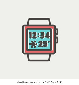 Trendy smartwatch icon thin line for web and mobile, modern minimalistic flat design. Vector icon with dark grey outline and offset colour on light grey background.