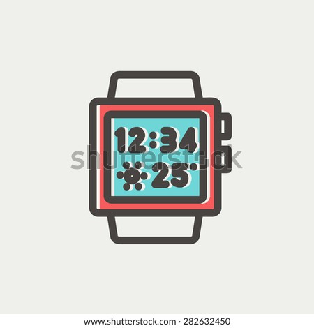 Trendy smartwatch icon thin line for web and mobile, modern minimalistic flat design. Vector icon with dark grey outline and offset colour on light grey background.