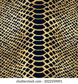 Trendy snake skin gold vector seamless pattern. Hand drawn wild animal reptile skin, shiny golden foil repeat texture for fashion print, wrapping paper, background, wallpaper.