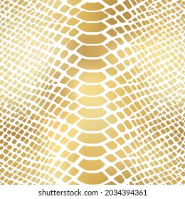 Trendy snake skin gold vector seamless pattern. Metallic wild animal reptile skin, shiny foil golden gradient repeat texture on white background for fashion print, wrapping paper, wallpaper.