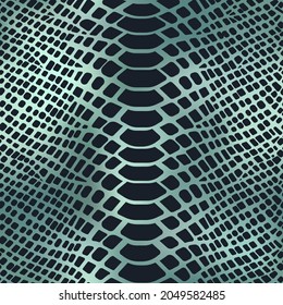 Trendy snake skin green gold vector seamless pattern. Metallic wild animal reptile skin, shiny foil gradient repeat texture for fashion print design, wrapping paper, background, wallpaper.