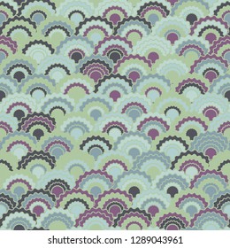 Trendy snake skin scales squama background, vector seamless fabric pattern, tiled textile print. Vintage japanese squama scales seamless arc tiles design. Fabric print pattern.