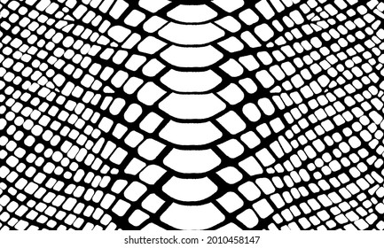 Patrón sin fisuras del vector de piel de serpiente de moda. Piel de animales silvestres dibujada a mano, textura de reptil en blanco y negro para diseño de impresión de pitón de moda, tela, textil, fondo, papel pintado.