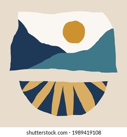 Trendy social media abstract landscape in modern, trendy colors, vector illustration in popular art style