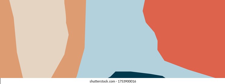 Trendy social media banner template with abstract organic shapes composition in contemporary collage minimal style, vector illustration