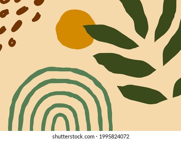 Trendy social media banner template with abstract organic shapes composition in contemporary collage minimal style, vector illustration