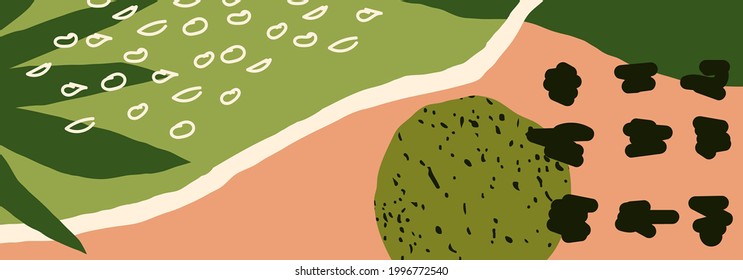 Trendy social media banner template with abstract organic shapes composition in contemporary collage minimal style, vector illustration