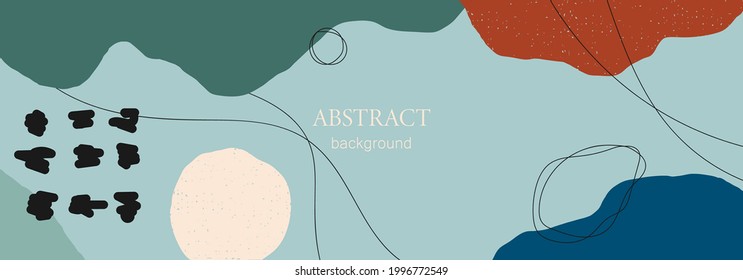 Trendy social media banner template with abstract organic shapes composition in contemporary collage minimal style, vector illustration