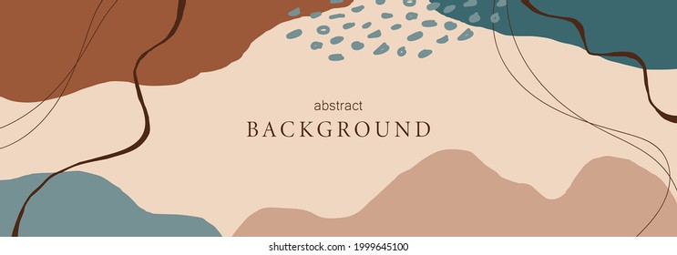 Trendy social media banner template with abstract organic shapes composition in contemporary collage minimal style, vector illustration