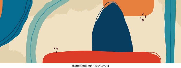 Trendy social media banner template with abstract organic shapes composition in contemporary collage minimal style, vector illustration