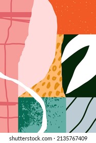 Trendy social media banner template with abstract organic shapes composition in contemporary collage minimal style, vector illustration