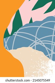 Trendy social media banner template with abstract organic shapes composition in contemporary collage minimal style, vector illustration