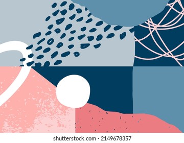 Trendy social media banner template with abstract organic shapes composition in contemporary collage minimal style