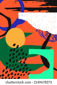 Trendy social media banner template with abstract organic shapes composition in contemporary collage minimal style
