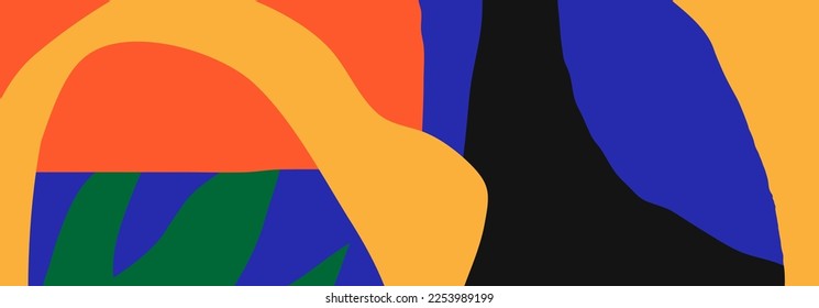 Trendy social media banner template with abstract organic shapes composition in contemporary collage minimal style, vector illustration