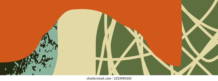 Trendy social media banner template with abstract organic shapes composition in contemporary collage minimal style, vector illustration