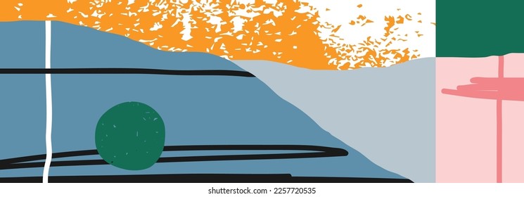 Trendy social media banner template with abstract organic shapes composition in contemporary collage minimal style