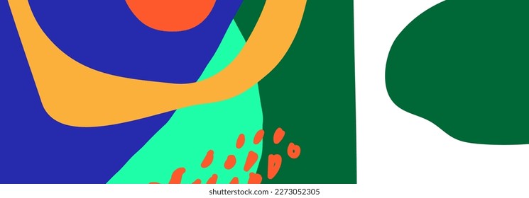 Trendy social media banner template with abstract organic shapes composition in contemporary collage minimal style, vector illustration