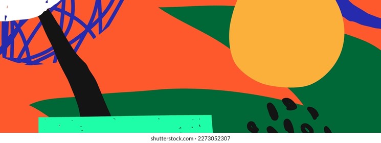 Trendy social media banner template with abstract organic shapes composition in contemporary collage minimal style, vector illustration