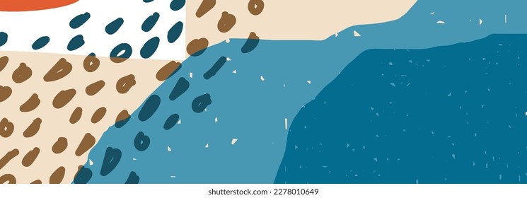 Trendy social media banner template with abstract organic shapes composition in contemporary collage minimal style, vector illustration