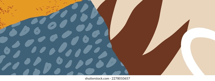 Trendy social media banner template with abstract organic shapes composition in contemporary collage minimal style, vector illustration