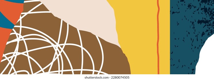 Trendy social media banner template with abstract organic shapes composition in contemporary collage minimal style, vector illustration