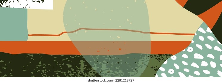 Trendy social media banner template with abstract organic shapes composition in contemporary collage minimal style, vector illustration