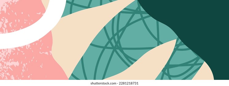 Trendy social media banner template with abstract organic shapes composition in contemporary collage minimal style, vector illustration