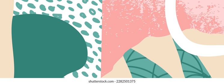 Trendy social media banner template with abstract organic shapes composition in contemporary collage minimal style, vector illustration