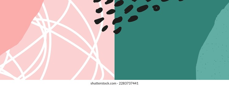 Trendy social media banner template with abstract organic shapes composition in contemporary collage minimal style, vector illustration