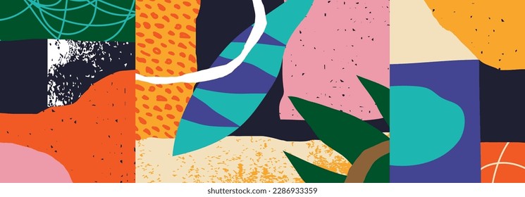 Plantilla de banner de medios sociales de moda con composición de formas orgánicas abstractas en collage contemporáneo estilo mínimo, ilustración vectorial