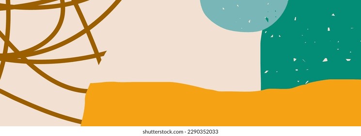 Trendy social media banner template with abstract organic shapes composition in contemporary collage minimal style, vector illustration