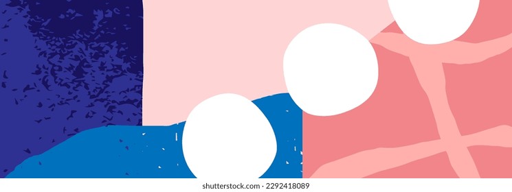 Trendy social media banner template with abstract organic shapes composition in contemporary collage minimal style, vector illustration