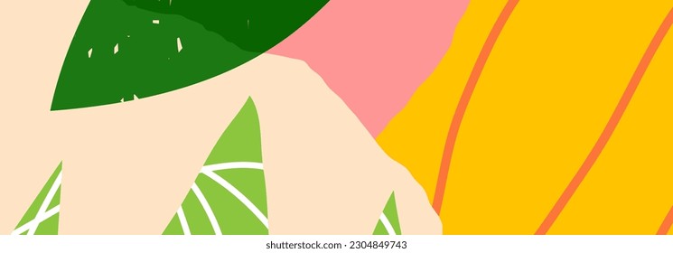 Trendy social media banner template with abstract organic shapes composition in contemporary collage minimal style, vector illustration