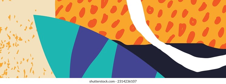Trendy social media banner template with abstract organic shapes composition in contemporary collage minimal style, vector illustration