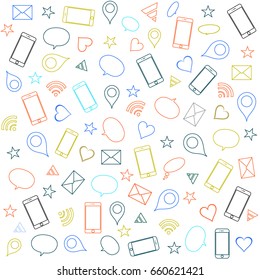 Trendy Social Media Pattern with Communication Icons Repeated. Vector Illustration