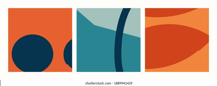 Trendy social media set of three abstract backgrounds with abstract organic shapes composition in contemporary collage minimal style.