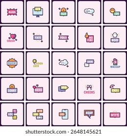 Gírias de mídia social e acrônimo de Internet Trendy Conjunto de ícones com design moderno