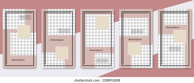 Trendy social network stories editable vector templates collection. Web application background for social media