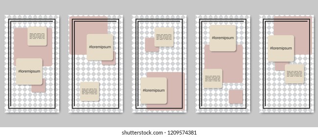 Trendy social network stories editable vector templates collection. Web application background for social media