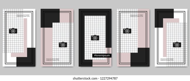 Trendy social network stories editable vector templates collection. Web application background for social media