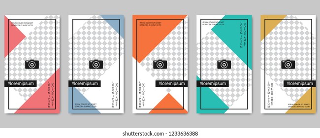 Trendy social network stories editable vector templates collection. Web application background for social media