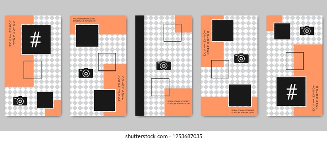 Trendy social network stories editable vector templates collection. Web application background for social media