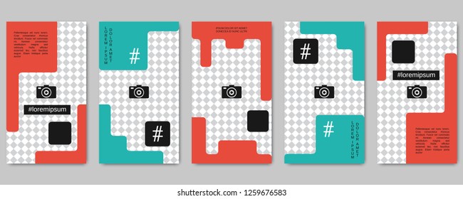 Trendy social network stories editable vector templates collection. Web application background for social media