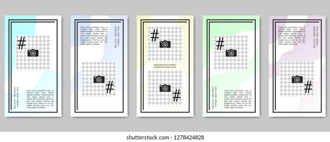 Trendy social network stories editable vector templates collection. Web application background for social media