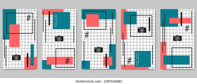 Trendy social network stories editable vector templates collection. Web application background for social media
